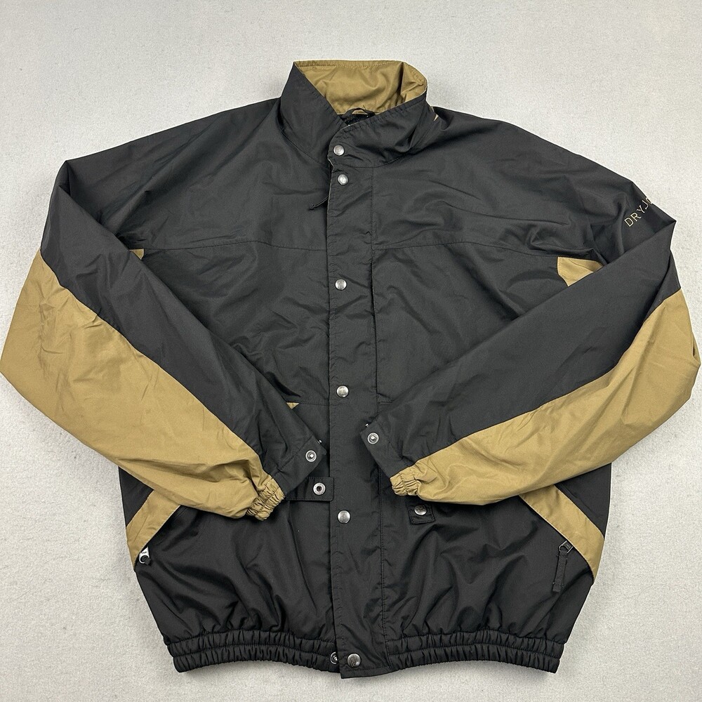 FootJoy DryJoys Jacket Men Medium Black Gold Zip Golf Waterproof Windbreaker M